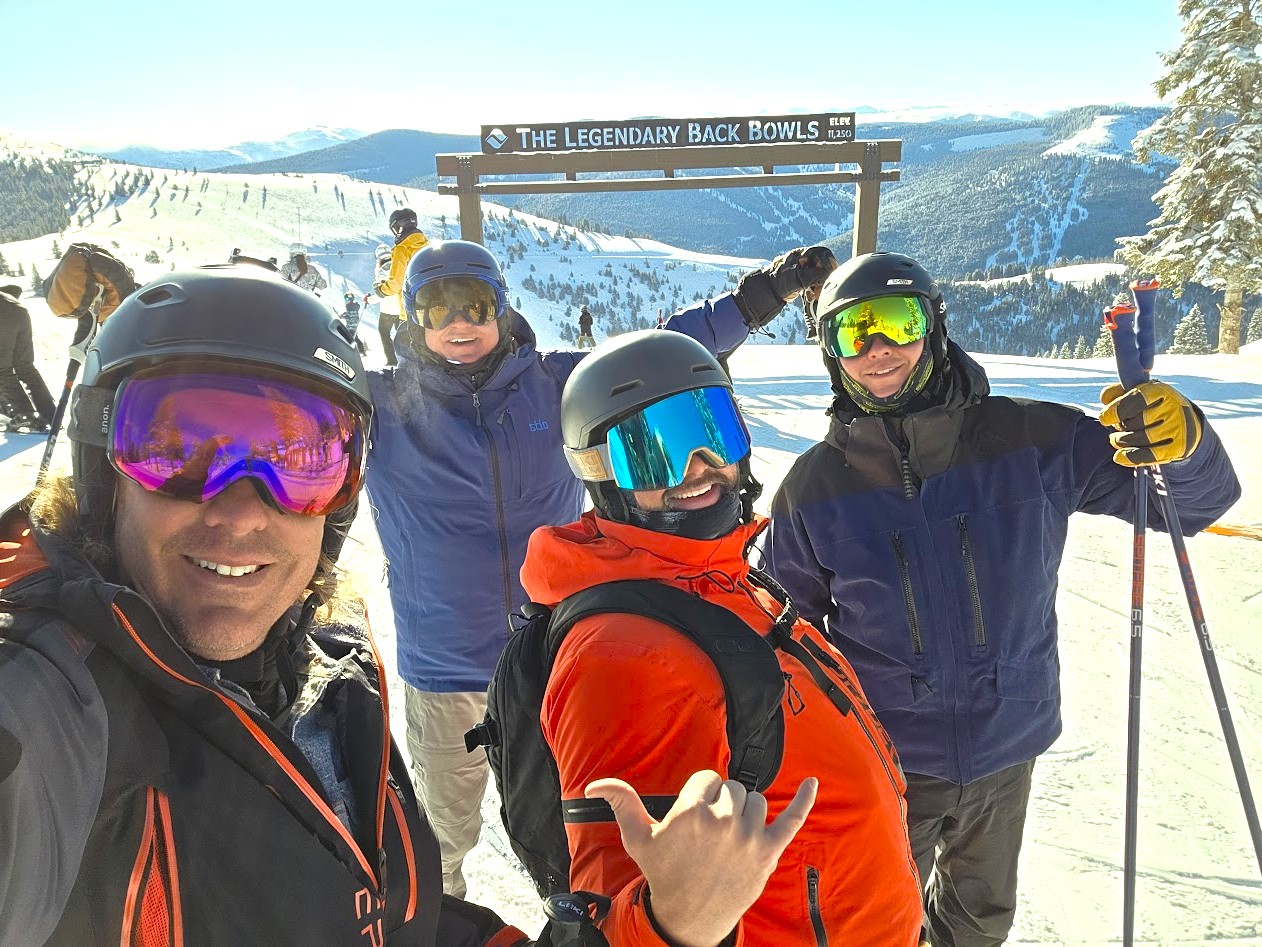 Rob and his ski crew at the top of the Legendary Back Bowls in Colorado